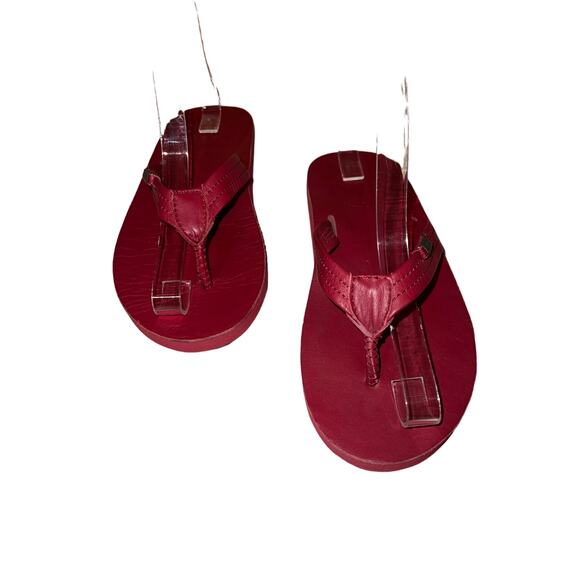 EMU Shorem All Red Leather Flip Flop Sandals Naturally Australian Size 7 - Picture 2 of 8